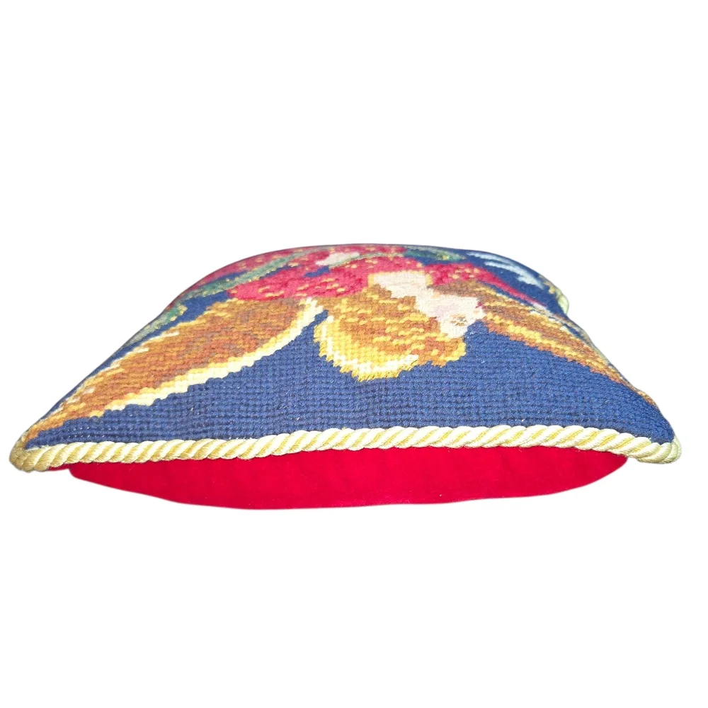 Vintage Angel Needlepoint Tapestry Velvet Backed Gold Braid Edged Pillow 10